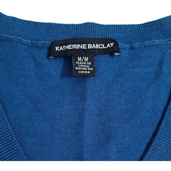Katherine Barclay 100% Merino Extra Fine Wool V-Neck Sweater Teal Blue Medium - Picture 2 of 8